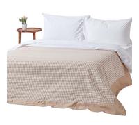 HOMESCAPES Gingham Check Throw Blanket, 100% Cotton Checkered Beige & White, Warm & Cosy, Handwoven Large Throws For Sofas Large, Breathable Blankets For Bed & Armchairs - 150 x 200 cm
