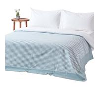 HOMESCAPES Gingham Check Throw Blanket, 100% Cotton Checkered Blue & White, Warm & Cosy, Handwoven Large Throws For Sofas Large, Breathable Blankets For Bed & Armchairs - 150 x 200 cm