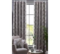 Homescapes Ginkgo Heavy Weight Eyelet Curtain Pair In Grey Grey 168cm width x 229cm drop