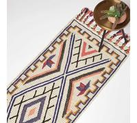 HOMESCAPES Multi Colour Handwoven Kilim Rug Carpet Runner for Hallway 66 x 200 cm Traditional Geometric Tribal Pattern 'Goa' Wool & Cotton Rug with Tassels