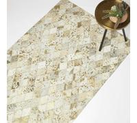 Homescapes Gold & Grey Geometric Diamond Leather Rug, 90 X 150 Cm Gold 90cm x 150cm
