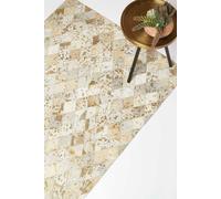 Homescapes Gold & Grey Geometric Diamond Leather Rug, 90 X 150 Cm Gold 90cm x 150cm