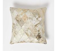 HOMESCAPES Gold & Grey Leather Cushion 45 x 45 cm Geometric Cushion With Suede Reverse Real Leather Modern Accent Pillow for Sofa Cushion Insert Included