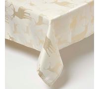 HOMESCAPES Christmas Tablecloth, Rectangular Cotton Xmas Table Cloth, Handcrafted & Durable Festive Dining Table Cover with Hem Stitch, Hypoallergenic, Washable, Sparkling Gold Stag -137x228cm