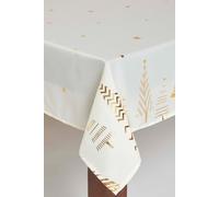 HOMESCAPES Christmas Tablecloth, Rectangular Cotton Xmas Table Cloth, Handcrafted & Durable Festive Dining Table Cover with Hem Stitch, Hypoallergenic, Washable, Sparkling Gold Tree -137x178cm