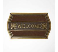 Homescapes Welcome' Door Mat with Curved Edge, 75 x 45 cm in Gold | Size: 45 cm x 75 cm Homescapes Gold 45 cm x 75 cm