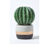 Homescapes Golden Barrel Artificial Cactus in Contemporary Stone Pot, 19 cm Tall