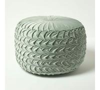 HOMESCAPES Grace Pleated Velvet Pouffe - Green