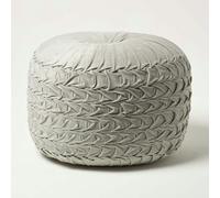 HOMESCAPES Grace Pleated Velvet Pouffe - Grey
