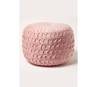 HOMESCAPES Dusky Pink Velvet Pouffe 50 cm Wide Round Pleated Velvet Footstool with Bean Filling Foot Rest Vanity Stool for Living Room or Bedroom