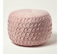 HOMESCAPES Grace Pleated Velvet Pouffe - Pink