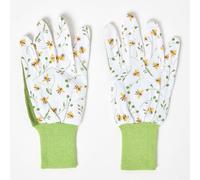 Homescapes Green And White Gardening Gloves With Floral Bee Design