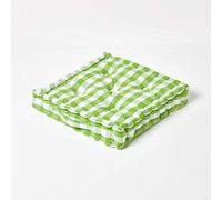 HOMESCAPES Green and White Gingham Floor Cushion Block Check Pattern 100% Cotton Cushion Pad 40 x 40 x 8cm Square Outdoor Garden Cushion or Indoor Dining Chair Booster Seat