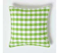 HOMESCAPES Green and White Gingham Cushion Cover 45 x 45 cm (18” x 18”) Block Check Pattern 100% Cotton Decorative Square Cushion