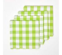 Homescapes Green Block Check Cotton Gingham Napkins Set Of 4, Fabric Table Napkins, 45 X 45Cm, Washable & Reusable