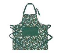 HOMESCAPES Green Christmas Apron 100% Cotton Festive Forest Floral Holly Design Adjustable Xmas Pattern Apron with Pocket
