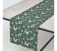 HOMESCAPES Green Christmas Table Runner 35 x 250 cm Long 100% Cotton “Festive Forest” Floral Pattern Xmas Runner