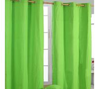 Plain Cotton Ready Made Eyelet Curtain Pair Homescapes Green 140cm width x 229cm drop