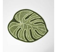 HOMESCAPES Green Leaf 100% Cotton Bath Mat Super Absorbent and Soft Non-Slip Large and Thick 65 x 80 cm Bathmat