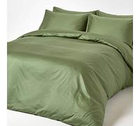 HOMESCAPES Green Organic Cotton Duvet Cover Set Double 400TC 600 Thread Count Equivalent Quilt Cover Bedding Set 2 Pillowcases Included