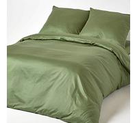HOMESCAPES Green Organic Cotton Duvet Cover Set Euro Size 155 x 220 cm 400TC 600 Thread Count Equivalent Quilt Cover Bedding Set Pillowcase Included