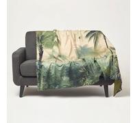 HOMESCAPES Green Palm Sepia Throw, Super Soft Tropical Art Decorative Blanket for Sofa & Bed, 130 x 170cm