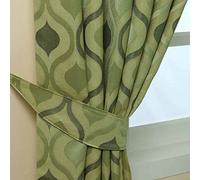 HOMESCAPES Green Patterned Modern Curve Design Curtain Tie back Pair, 2 Tie Backs for Matching Curtains
