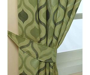 HOMESCAPES Green Patterned Modern Curve Design Curtain Tie back Pair, 2 Tie Backs for Matching Curtains