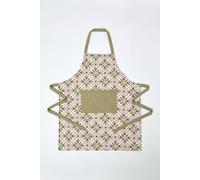 HOMESCAPES Premium Aprons for Cooking, 100% Cotton Chef Apron with Front Pocket, Green & Pink Motif Print, Kitchen Linen For Women & Men, Ideal for Baking, Gardening, BBQ, Cleaning, Home & Garden Use