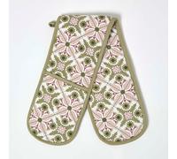 HOMESCAPES Green & Pink Retro 100% Cotton Double Oven Glove