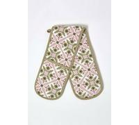 HOMESCAPES Premium Oven Gloves Heat Resistant, 100% Cotton, Green & Pink Motif, Heavy Duty Double Oven Mitts, Durable Potholders for Chefs, Kitchen, Cooking, Baking & Grilling