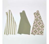 HOMESCAPES Premium Tea Towels for Kitchen, Set of 3, 100% Cotton Tea Towels Pack, Green & Pink Motif Print, 45 x 65cm, Super Soft & Absorbent, Washable Kitchen Linen Durable for Dishes & Dining Room