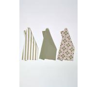 HOMESCAPES Premium Tea Towels for Kitchen, Set of 3, 100% Cotton Tea Towels Pack, Green & Pink Motif Print, 45 x 65cm, Super Soft & Absorbent, Washable Kitchen Linen Durable for Dishes & Dining Room