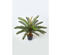 HOMESCAPES Sago Palm Tree Artificial Cycas Plant Home Office Indoor Decorative Plant Green 75 cm (2.5 ft) with Black Pot