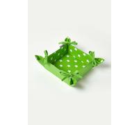 HOMESCAPES Reversible Bread Basket Double Design Fabric Stars Green Foldable Basket for Buns Eggs Baked Goods 100% Cotton Cover