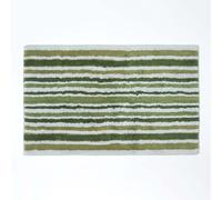 HOMESCAPES Super Absorbent Soft 100% Cotton ‘Devon’ Green and White Bathmat with Striped Geometric Pattern and Non Slip Latex Backing, 50 x 80 cm Large Shower Mat Machine Washable