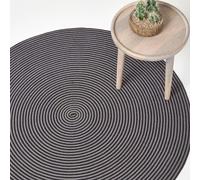 HOMESCAPES Grey and Black Handmade Woven Spiral Braided Rug - 120 cm Round