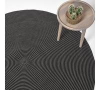 HOMESCAPES Grey and Black Handwoven Braided Spiral Rug 150cm Round Pattern Large Cotton Rug