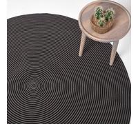 HOMESCAPES Grey and Black Handwoven Braided Spiral Rug 200cm Round Pattern Large Cotton Rug