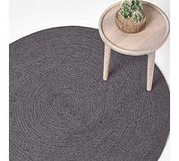 HOMESCAPES Grey and Black Handwoven Braided Melange Rug 150cm Round Pattern Large Cotton Rug