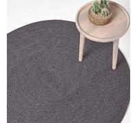 HOMESCAPES Grey and Black Handwoven Braided Melange Rug 200cm Round Pattern Large Cotton Rug
