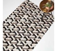 Grey & Black Geometric Leather Rug, 90 x 150 cm