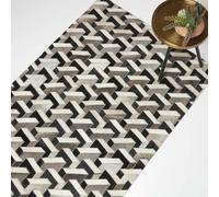 HOMESCAPES Grey & Black Geometric Leather Rug, 90 x 150 cm