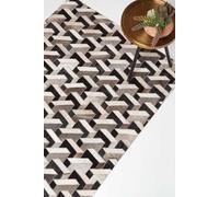 Homescapes Grey & Black Geometric Leather Rug, 90 X 150 Cm Grey