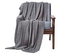 HOMESCAPES Grey Cable Knit Throw 130 x 170 cm Combed Cotton Soft and Cosy Blanket Bed and Sofa Throw For Armchairs and Single Beds