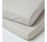 Homescapes Grey Cotton Fitted Cot Sheets 200 Thread Count, 2 Pack