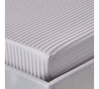 HOMESCAPES Grey Deep Fitted Sheet (12”) Super King 330 TC 500 Thread Count Equivalent Satin Stripe Pure Egyptian Cotton Bed Sheet with Fully Elasticated Skirt