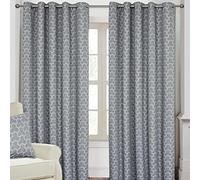 HOMESCAPES Grey Geometric Blackout Curtains Pair Width 167cm (66") x 137cm (54") Drop Genuine 3 Pass Blackout Lining Heavy Weight Jacquard Eyelet Curtain