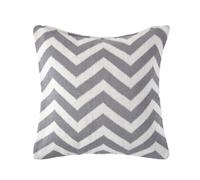 HOMESCAPES Grey Knitted Cushion Cover Geometric Pattern Cotton Cushion Super Soft Handwoven Silver Grey and Off White 100% Cotton Chevron Herringbone Square Cushion, 45 x 45 cm