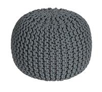 HOMESCAPES Grey Knitted Pouffe Footstool Bean Filled 100% Cotton for Living Room Children or the Elderly